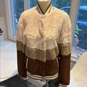NWOT Beach Riot color block bomber Jacket in Cream and Brown